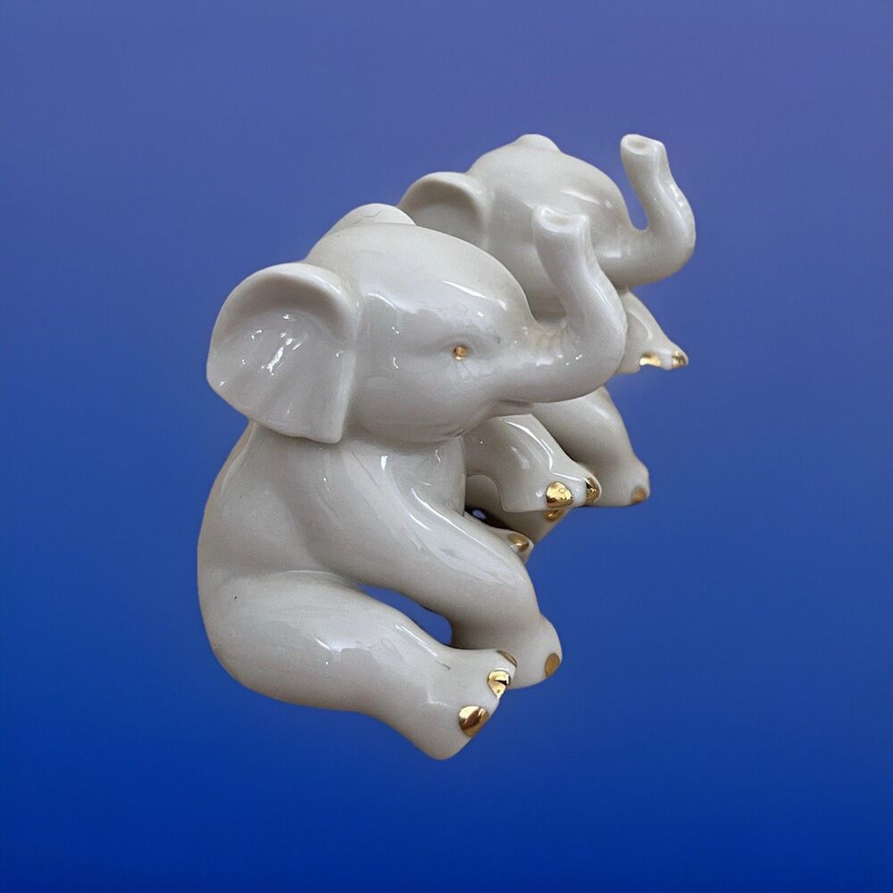 Lenox Elephants 24K Gold Trim Porcelain Figurines Trunk Up 2.5" Lot of 2 - Picture 10 of 12